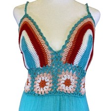 SHEIN Women's Maxi Dress Halter Neck Crochet Bust Multi Color Aqua SZ L