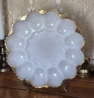 Vintage Fire King White Milk Glass Deviled Egg Serving Dish 10” W/Gold Trim