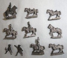 9 Unpainted Napoleonic Mounted Cavalry Lead Soldiers Horses w Riders Pre-1966