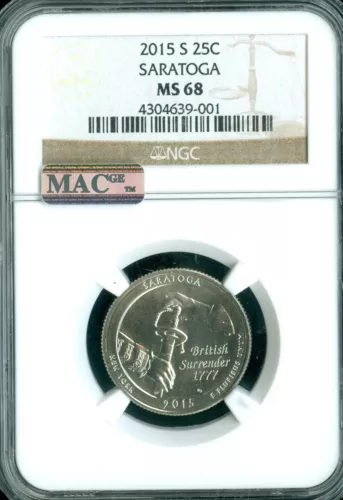2015 S SARATOGA QUARTER NGC MAC MS68 PQ FINEST GRADE POP 14 SPOTLESS . 