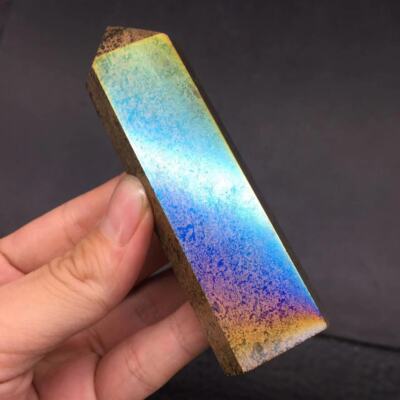 Rainbow Aura Angel Natural Picture Stone Tower Crystal Point Healing Pillar 4''