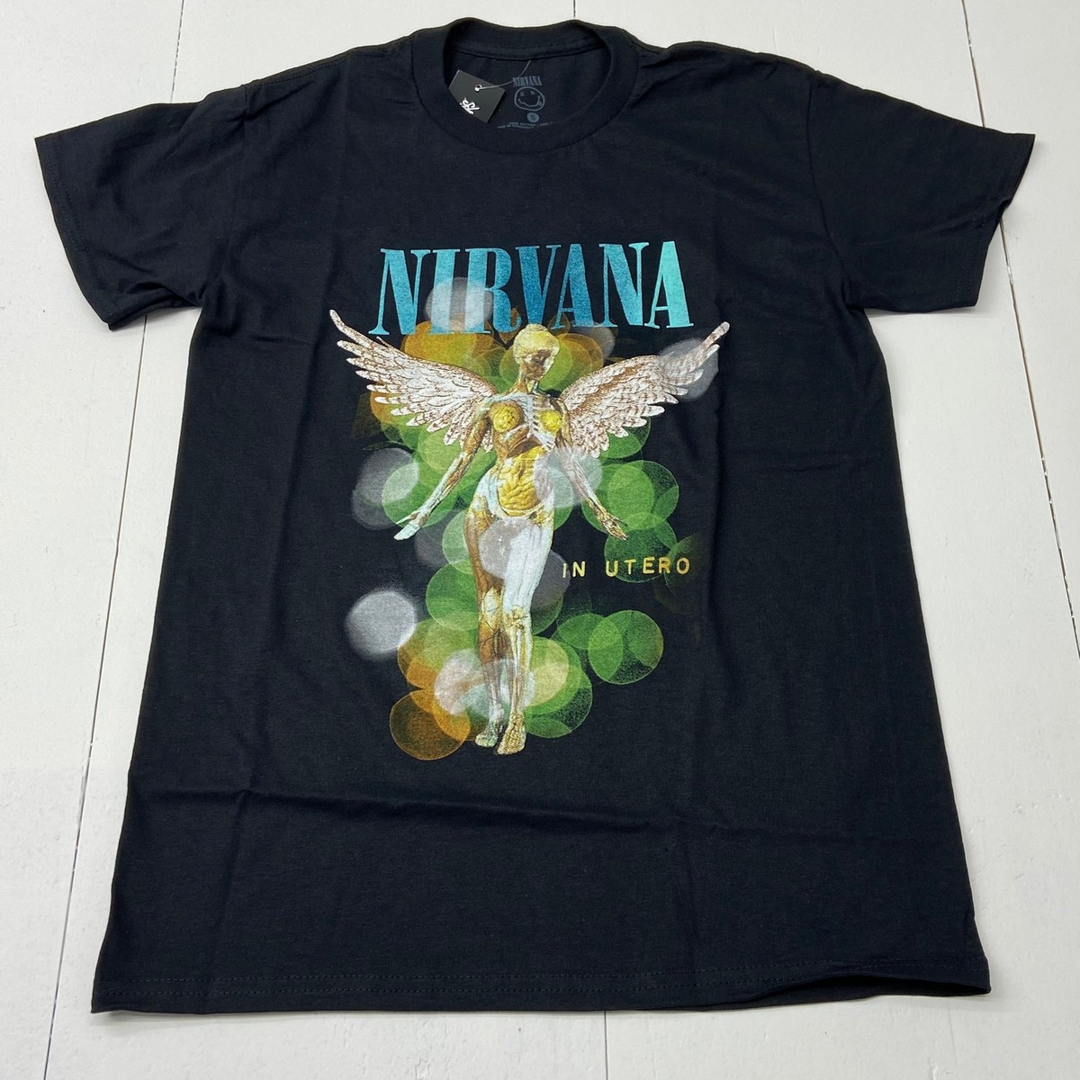 Nirvana Black Short Sleeve T-Shirt Utero Graphic Adult Size S NEW