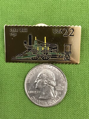 USPS 22 cent Brass Postage Stamp Hat Pin John Bull Steam Locomotive Train 1831