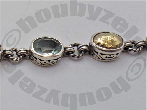 Samuel B Behnam Sterling Green Amethyst and 18K Hammered Link Bracelet - Picture 5 of 11