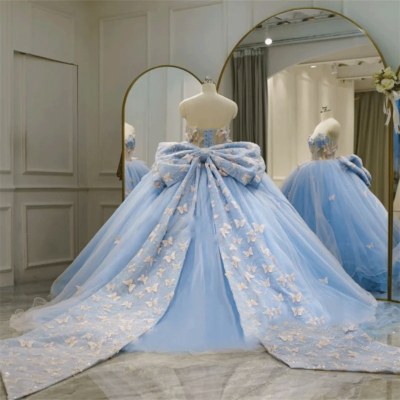 blue quince dress with cape Gorgeous Blue Quinceanera Dresses With Cape Luxury Flowers Corset Ball Gown  Princess Birthday Party Dress Sweet 15 Vestios Gala fg5745