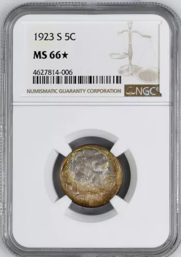 1923-S BUFFALO 5C NGC MS 66