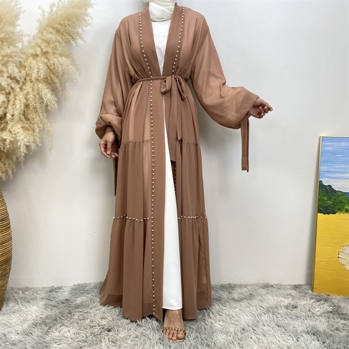 Dubai Abaya Abierto Mujeres Musulmanas Cárdigan Maxi Vestido Cuentas Caftán Vestido Árabe Vestidos - Imagen 39 de 66