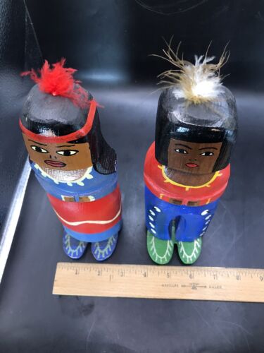 VTG SIOUX "Indians" Handcrafted Bookends Wood NATIVE AMERICAN Man Woman Folk Art - Picture 3 of 21
