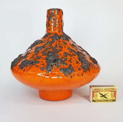 X*X様 Otto Keramik 手作り陶器 花器　fat lava Large Retro OTTO KERAMIK Orange and Black Fat Lava UFO Vase from