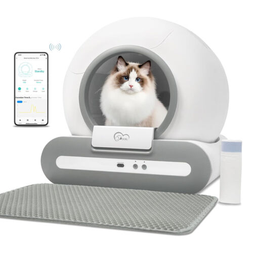 Doel Self Cleaning Cat Litter Box Automatic 65L App Control w/ Trash Bags & Mat