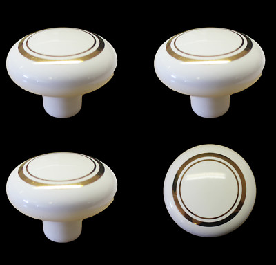 10er Pack Weiß Porzellan Keramik Schrank Knöpfe Doppel Gold Ring Design 50 mm