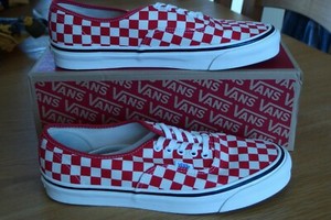 red checkerboard vans