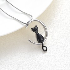 Cat Ash Necklace Urn Necklace for Ashes Moon Cremation Necklace Memorial Jewelry