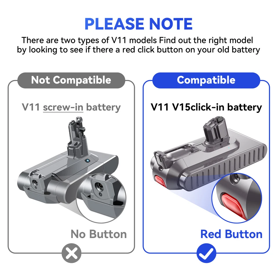 Аккумулятор кнопочный V11 для аккумулятора Dyson V11 SV15 SV16 970425-01 - Изображение 2 из 4