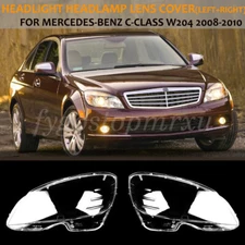 Pair Headlight Headlamp Lens Cover For Mercedes Benz C-Class W204 C300 2008-2011