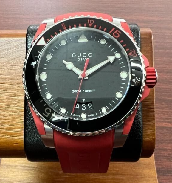 Gucci Dive YA136309 Quartz Men's Watch Red x Black Rubber 40 mm | eBay