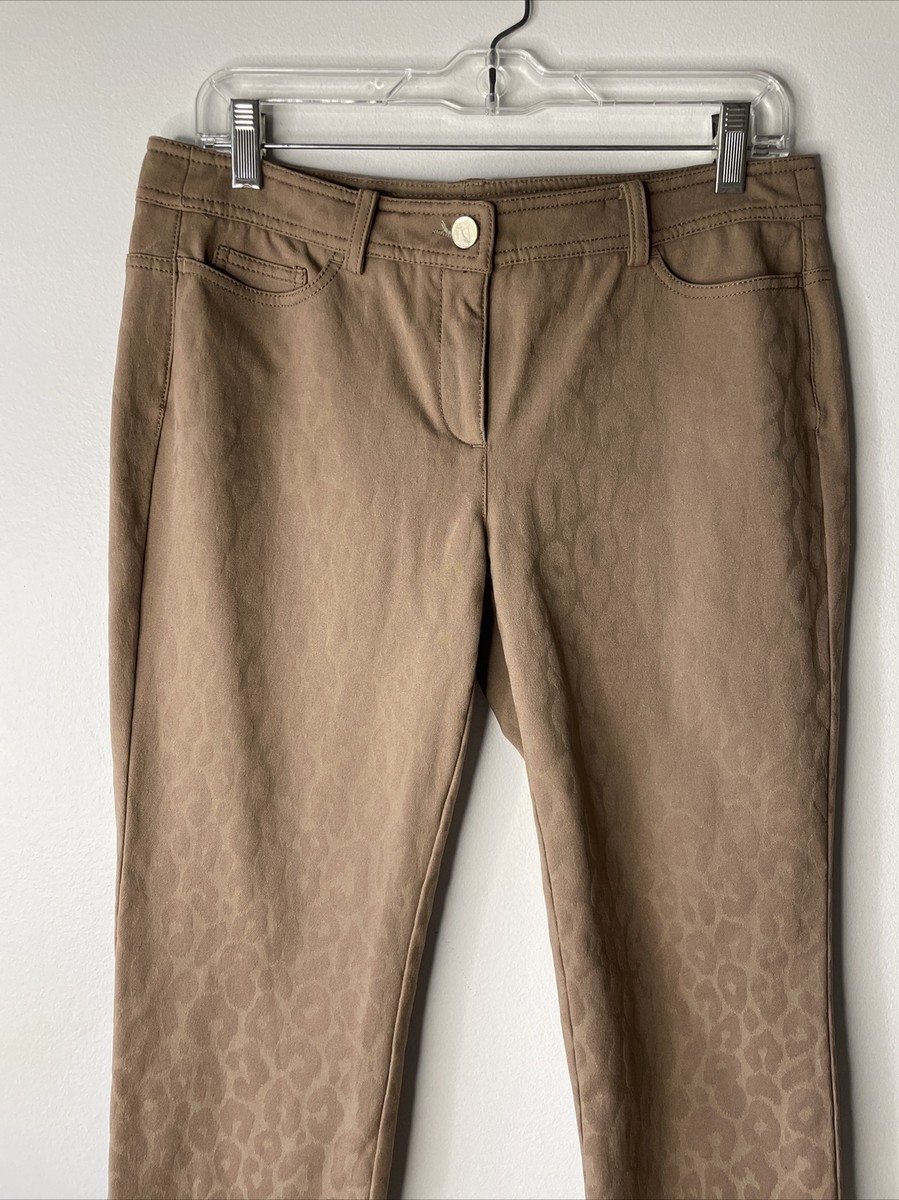 worth pants size 4 brown button zipper tapered imseam 33in Animal