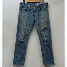KAPITAL men's Peace Mark Logo All-over Embroidery Distressed Denim Size 30 USED