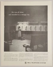 1962 Print Ad Bell Telephone System Stranded Lady & Pay Phones on the Wall