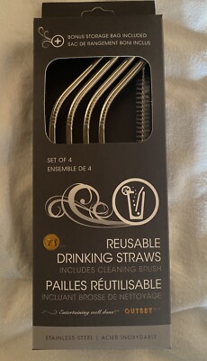 (2) New Chill ware 4-PACK  10.5 SS Bent Reusable Drinking Straws with Brush