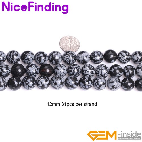 Natural Black Snowflake Obsidian Round Loose Gemstone Beads Jewelry Making 15'' - Picture 11 of 36