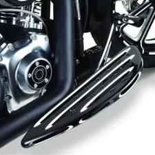 Front CNC Black Edge Cut Driver Stretched Floorboards For Harley Touring Softail