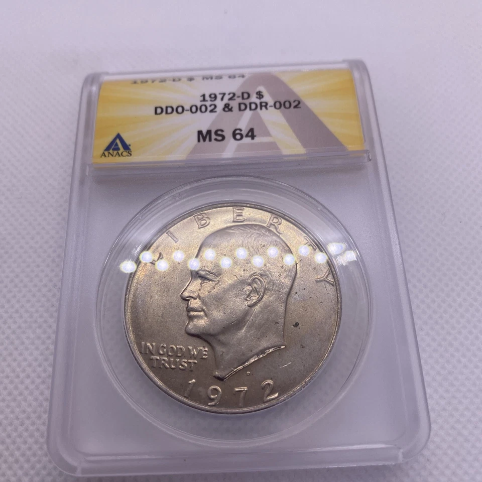 1972 D Eisenhower Ike Dollar DDO-002 & DDR-002  ANACS MS64 - Image 2 of 4