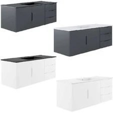 48" Floating Bathroom Vanity Single Ceramic Sink Countertop Black White Gray