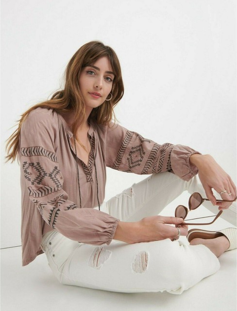 lucky brand women's embroidered top