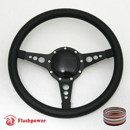 Kit de volante Billet negro de 14" adaptador de botón de bocina envolvente completa GM Ford - Imagen 2 de 4