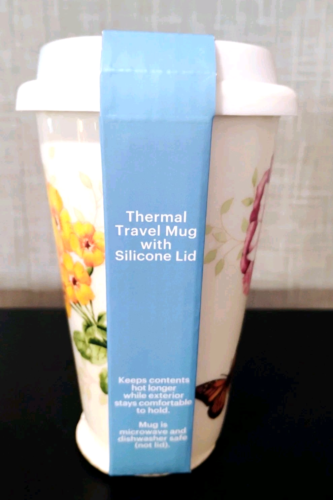 LENOX Travel Thermal Mug w/Silicone Lid Porcelain Butterfly Meadow BRAND-NEW - Picture 6 of 10