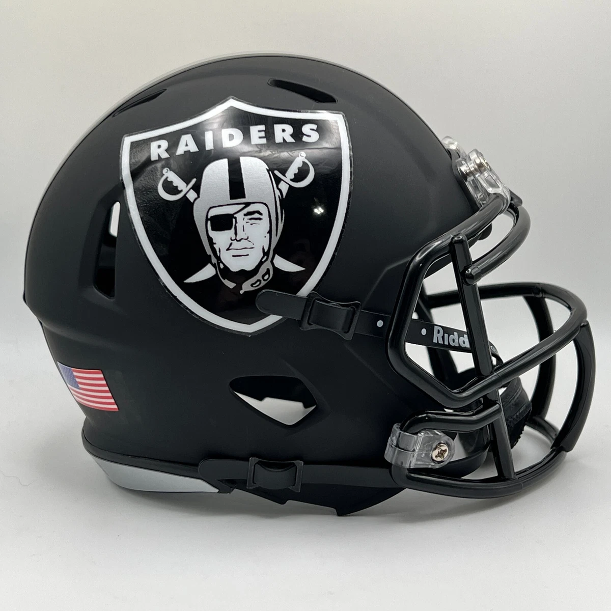 Las Vegas Raiders CUSTOM Matte Black - Metallic Silver Mini Football Helmet