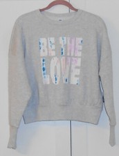 WOMEN'S OLD NAVY GRAY "BE THE LOVE" LONG SLEEVE CROPPED SWEATSHIRT - SIZE MEDIUM