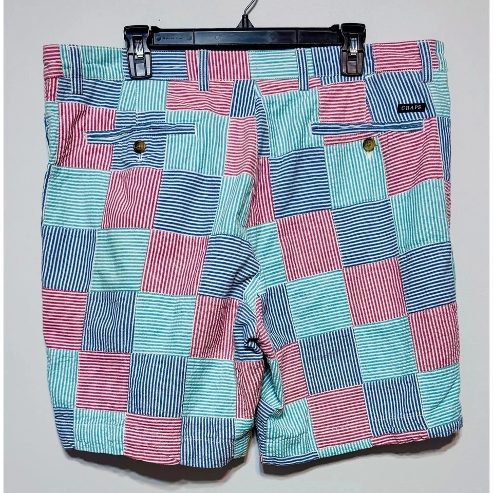 Pantalones Cortos Vintage Chaps Ralph Lauren Patchwork Seersucker Talla 38 Preppy Náuticos Foto 3 de 4