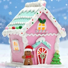 LED Pink Gingerbread House Christmas Decoration 2025, 6" Light Up Candy House...