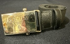 PRADA Black Elastic Fabric Stretch Belt With Silver Buckle.