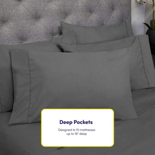 Bed Sheets Queen Size Grey - 6 Piece 1500 Supreme Collection Fine Brushed Mic... - Picture 5 of 7