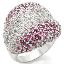 Women's Heart Ring, Multicolor CZ, Rhodium Plated, Brass, Sparkling Ring