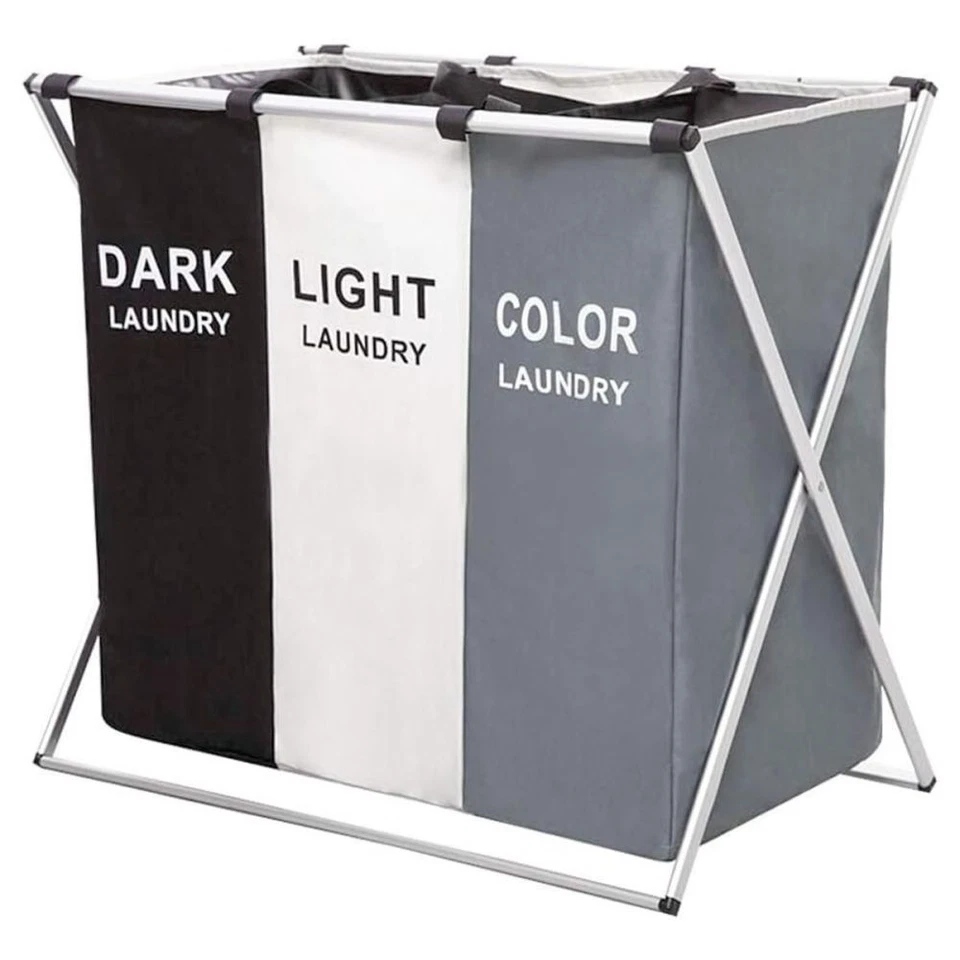 Wäschekorb Bad Wäsche Sortiersystem groß Wäschesortierer 3Fächer Wäschesammler , - Bild 2 von 4