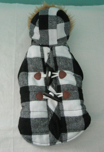 Pet Coat Sherpa Lined White Buffalo Plaid Hood Dog Cat Puppy Small Animal XS