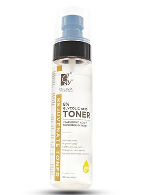 SNEIRA 8% Glycolic Acid Toner 100 ml, Hydrating Face Mist with Hyaluronic Acid