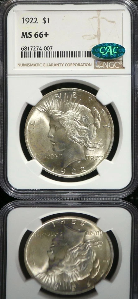 1922 $1 Peace Dollar NGC & CAC MS 66+ Investment Grade - Image 2 of 4