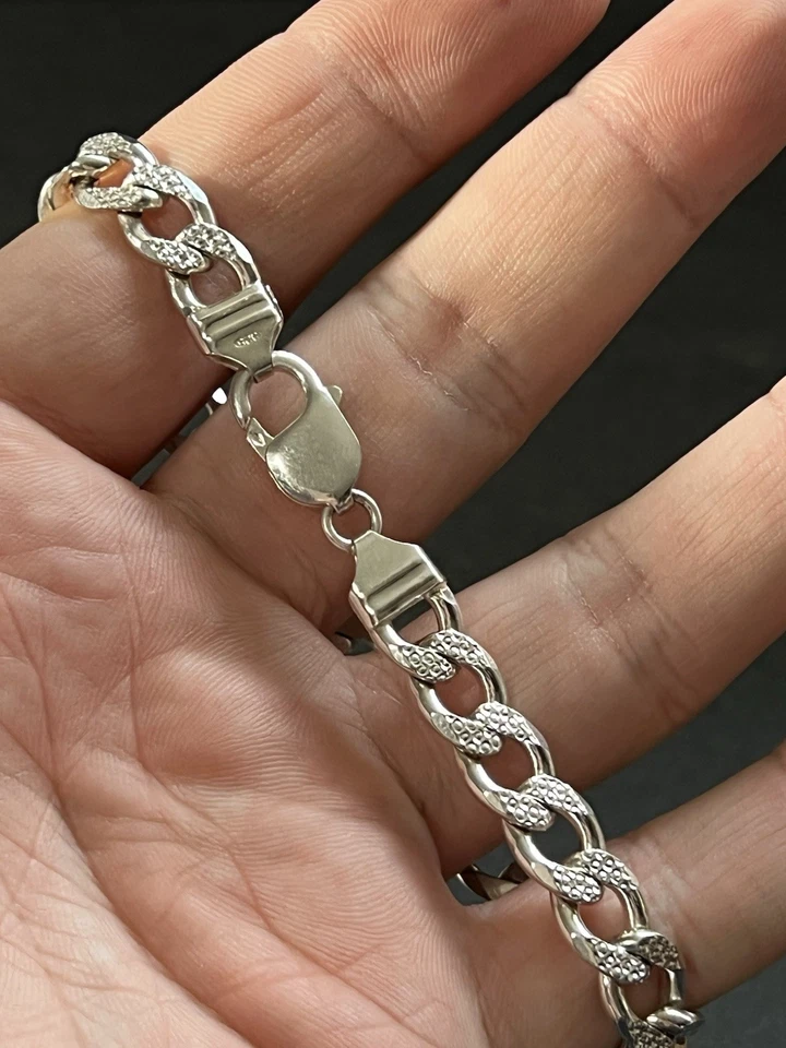 Sterling Silver 925 ITALY Made 10mm Cuban Textured Link Chain Bracelet 9.5" - Image 2 of 4