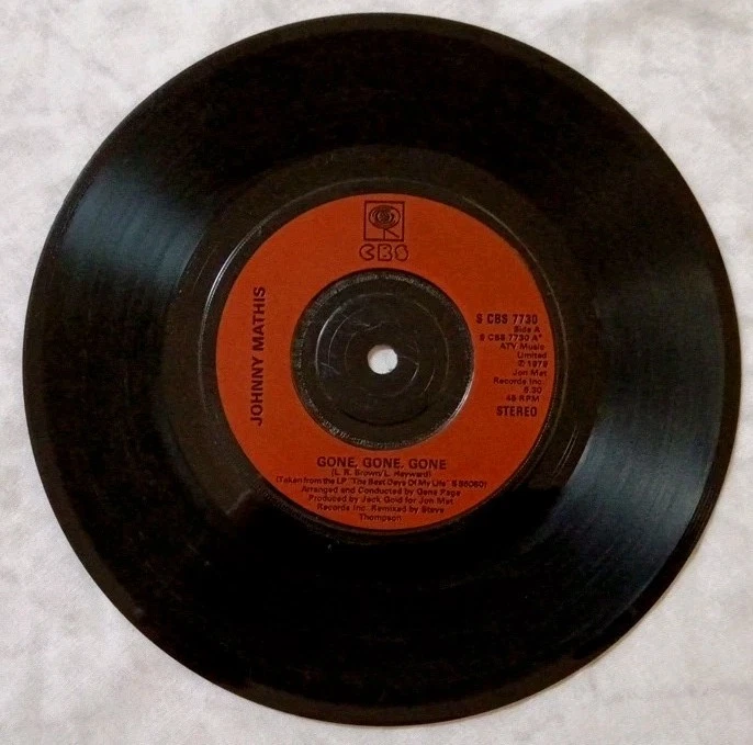 Johnny Mathis-Gone Gone Gone/The Best Days Vinyl 7" Single.1979 S CBS 7730.  - Image 3 of 4