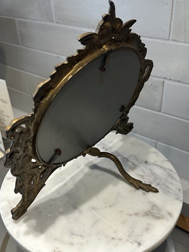 Vintage Cast Iron Victorian Dresser Vanity Mirror w/ Easel Back, Cherubs, ornate - Picture 8 of 10