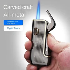 Blue Jet Flame Torch Lighter With Punch Drill Visible Gas Window Refillable NEW