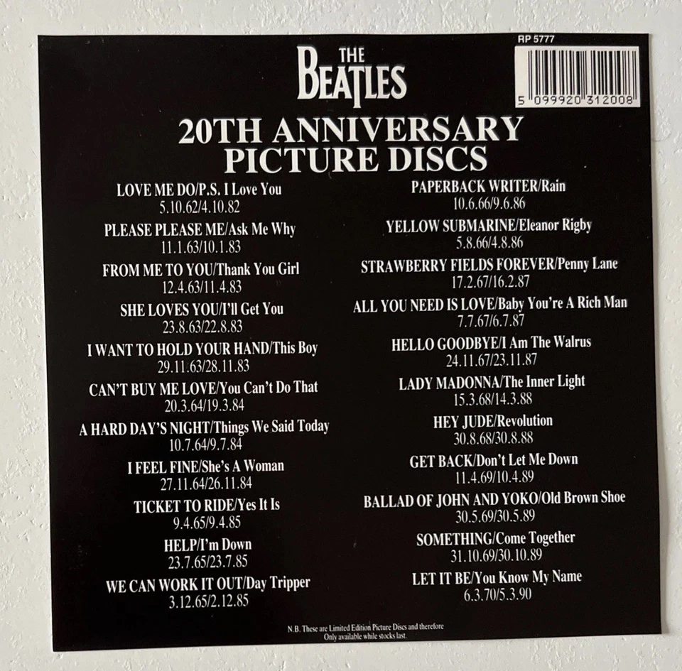 The Beatles - Get Back/Don't Let Me Down 1989 UK Ltd Ed Pic Disc w/List Card EX+ - Image 4 of 4