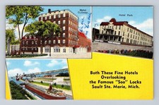 Sault Ste Marie MI-Michigan Hotel Ojibway And Hotel Park Vintage c1951 Postcard