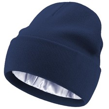 Satin Lined Knit Beanie Hat-100 Cotton Winter Hats for Women Men Silk Lining...