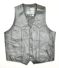 USA Bikers Dream Apparel Mens 42 Black Leather Motorcycle Biker Vest Snap Front